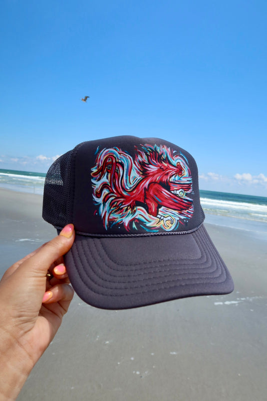 Cocky Feathers Grey Trucker