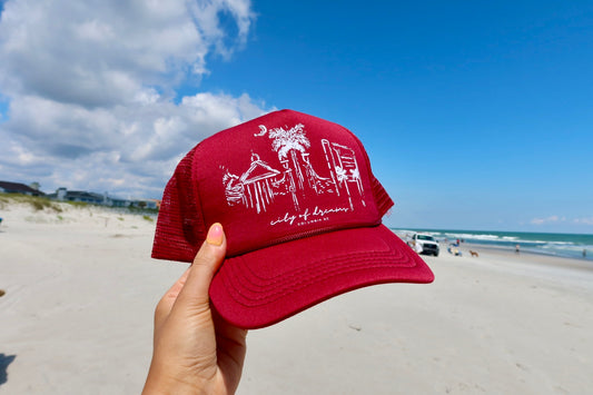 Cola Skyline Trucker White on Garnet