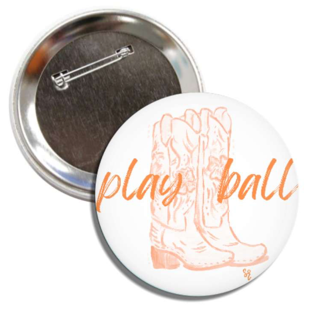 Solid Orange Play Ball Game Day Pin